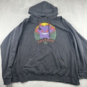 Pokémon Mens Sweatshirt 2XL Gengar Distressed Wash Graphic Hoodie Black Oversize